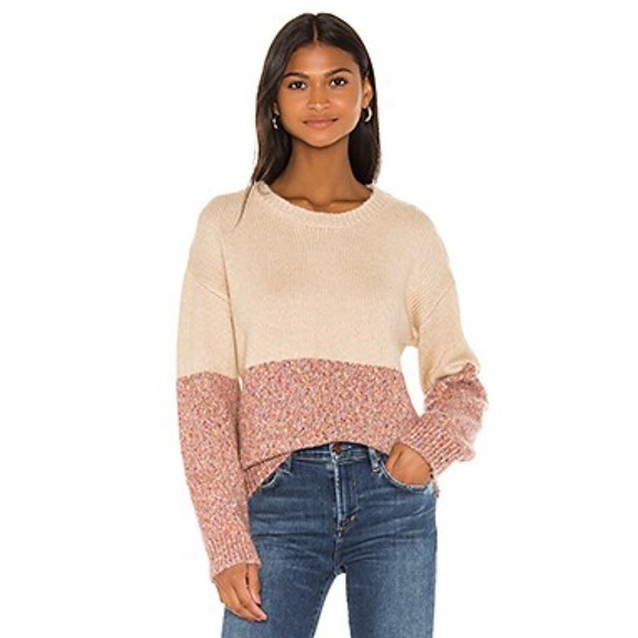 CUPCAKE and Cashmere Color Block Crew neck Chunky Sweater in Beige / Pink Size M - Picture 8 of 9